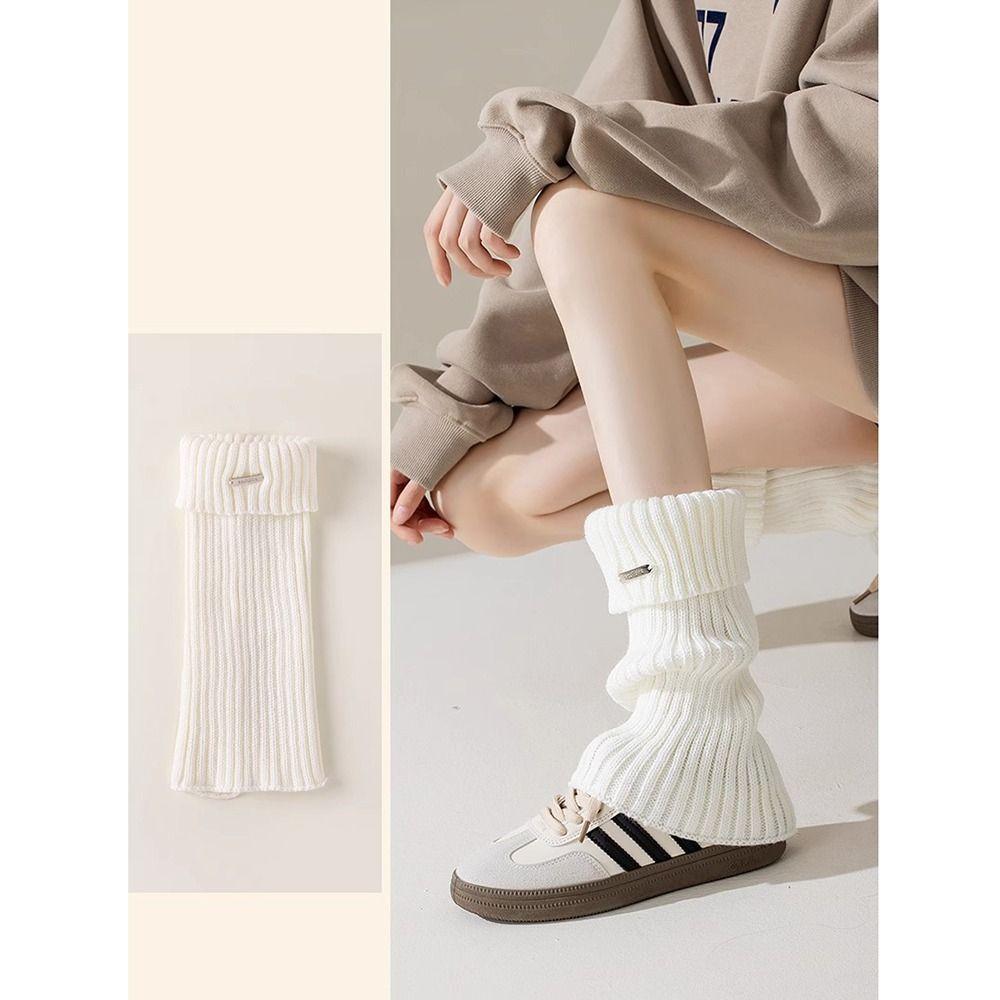 Solid Color Knitted Heap Socks Thickened Crochet Foot Cover Fashion Women's Leg Warmers  Winter