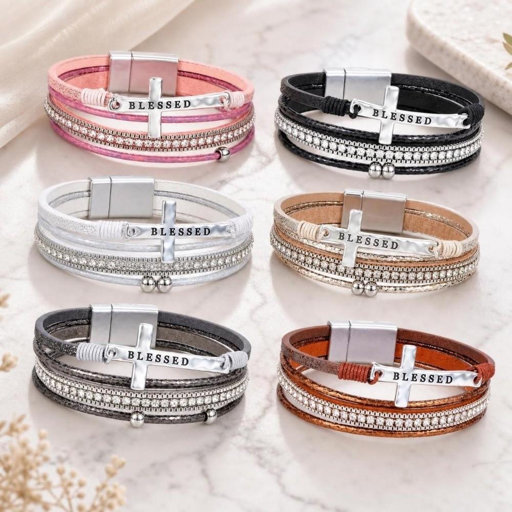 Crystal Magnet Wrap Bracelets Beaded Woven Leather Bracelets Multilayer Bracelets Girlfriend Wife