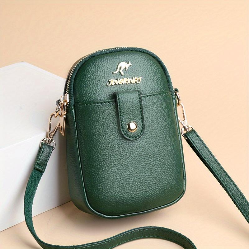 

Chic Mini Crossbody Phone Bag for Women - Fashionable Faux Leather with Detachable Strap, Zip Closure, Solid Color