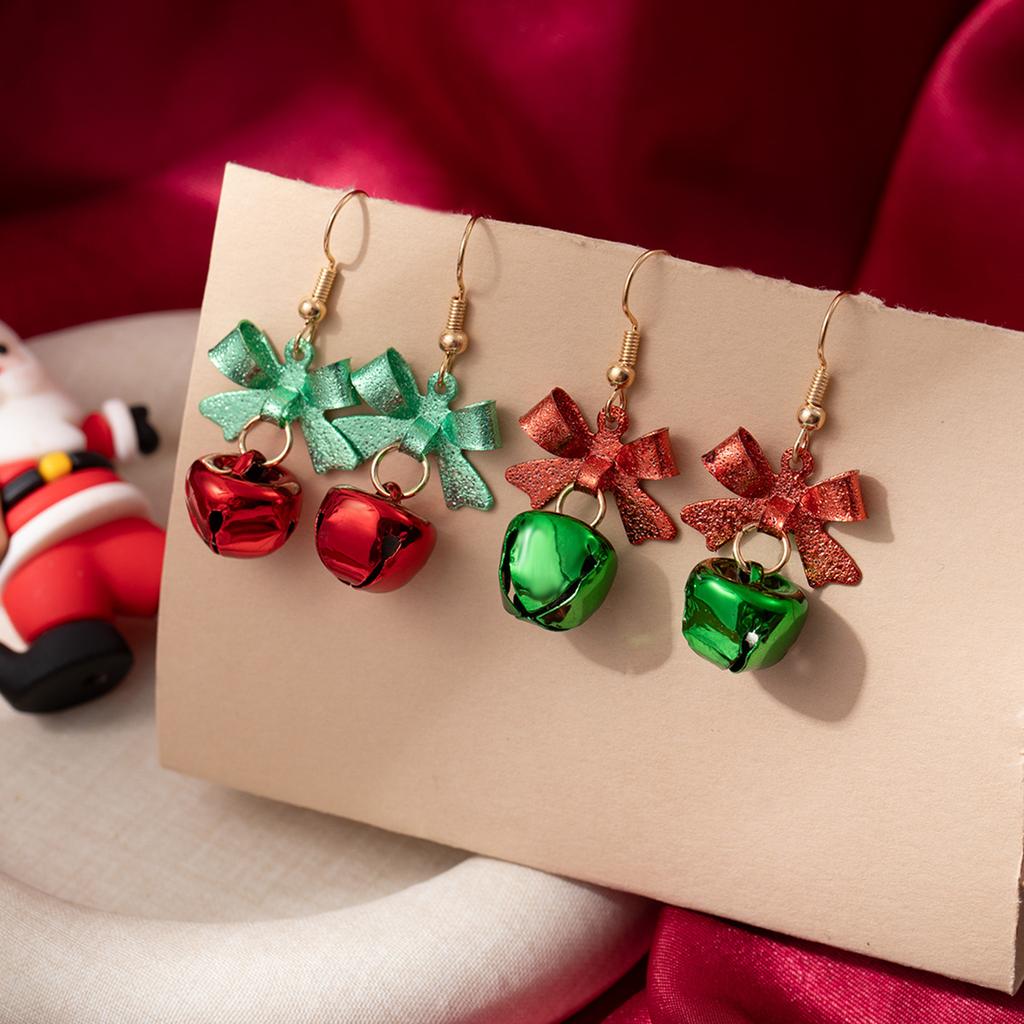 Christmas Bell Bow Earrings Fashion Creative Design Holiday Festive Jewelry for Women Girls