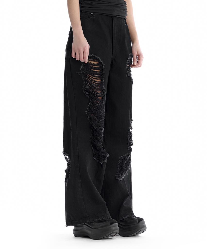Teulimingbeodeu Scratch Damage Cotton Twill Pants [Black]