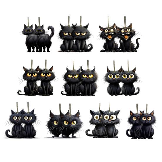 10/20Pcs Halloween Black Cat Hanging Decoration Indoor Outdoor Car Rearview