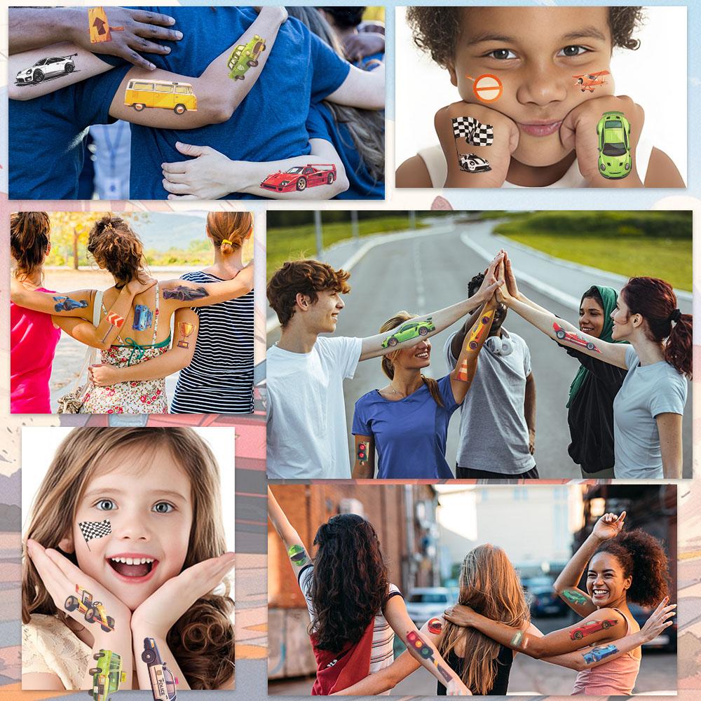 10sheets Cartoon Cars Bus Ambulance Tattoo Stickers For Face Arm Body Temporary Waterproof Tattoo Stickers Kids Creative Gifts