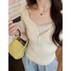 Fake Two-piece Lace Short-sleeved T-shirt Spring and Summer New Pure Lust Spice Girl Slim and Thin Shoulder Bottoming Top