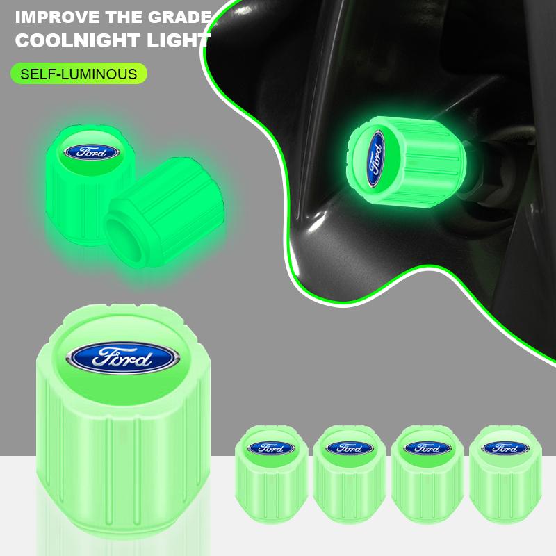 For Ford F MK4Luminous Car Badge Wheel Tire Valve Caps Covers for Ford Focus ST Ranger Mondeo Kugo Ecosport Fiesta Kuga Fusion Ghia Explorer