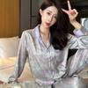 Pajamas women's ice silk spring and autumn new long-sleeved trousers ink painting satin high-end sweet wind loungewear suit