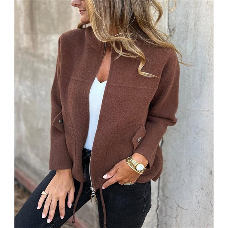 Women S Casual Wool Blend Lapel Tie Fake Pocket Blazer Coat