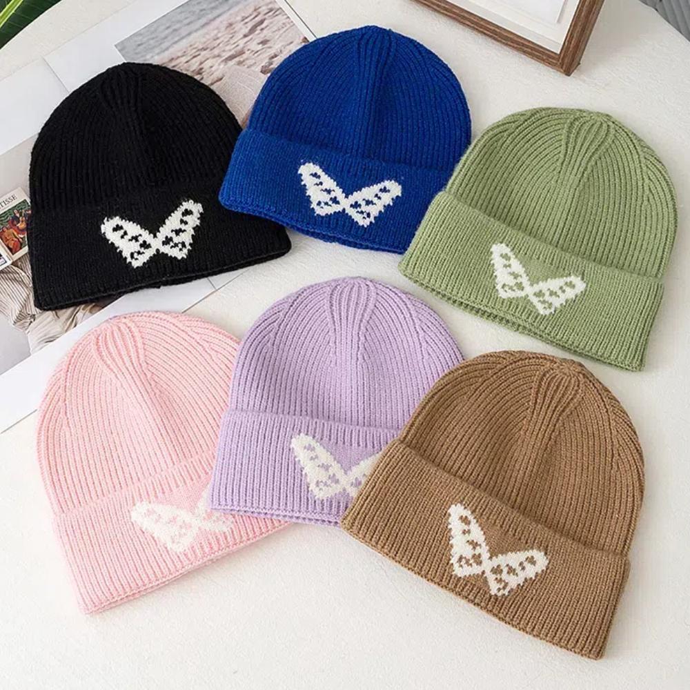 New Butterfly Embroidery Beanie Hats Winter Warm Cap Y2K Hats For Women Solid Color Winter Knitted Girl Hats Gift
