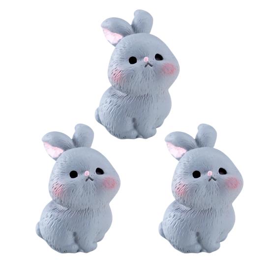 3 Pcs Mini Resin Rabbit Figurine Tiny Cartoon Bunny Sculpture Miniature Animal Fairy Garden Ornament for Moss Landscape DIY Plant Pot Home Decor