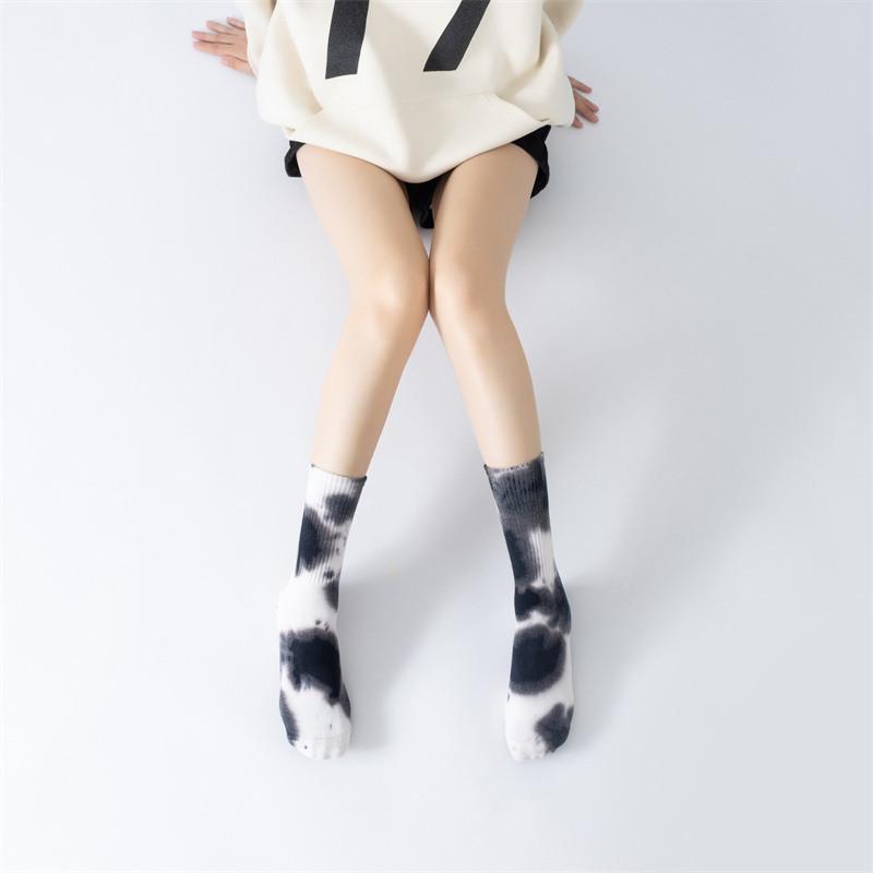 New Printed and Dyed Yoga Calf Socks Cotton Anti Slip and Contrasting Color Floor Socks