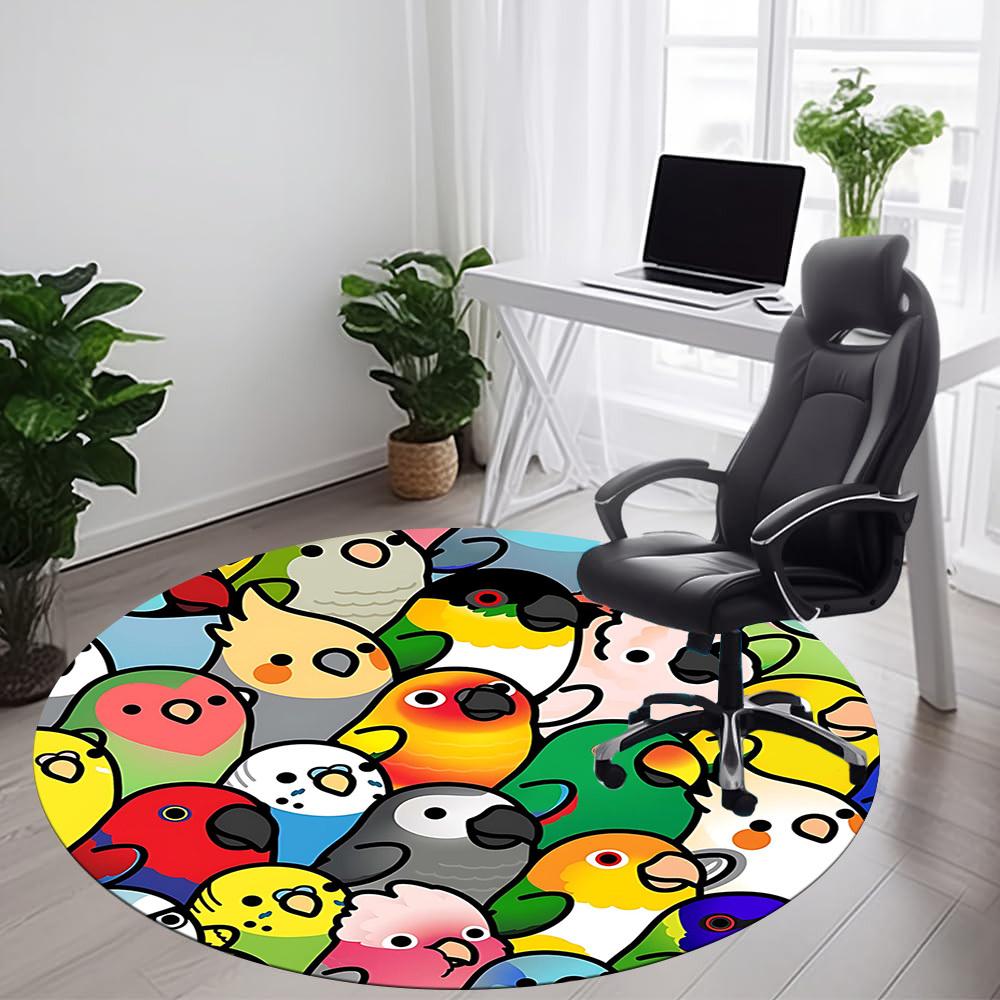 1 Pezzo Tappeto Rotondo da Ufficio con Fantasia Festa Pappagalli, Tappetino Adatto per Ufficio, Sotto Sedie da Ufficio, Camera da Letto, Soggiorno, Decorazione Casa, Decorazioni Stanza