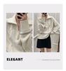 Autumn/Winter 2025 Women's High Neck Wool Cable Knit Sweater - Zipper, White/Gray, Warm Niche Design