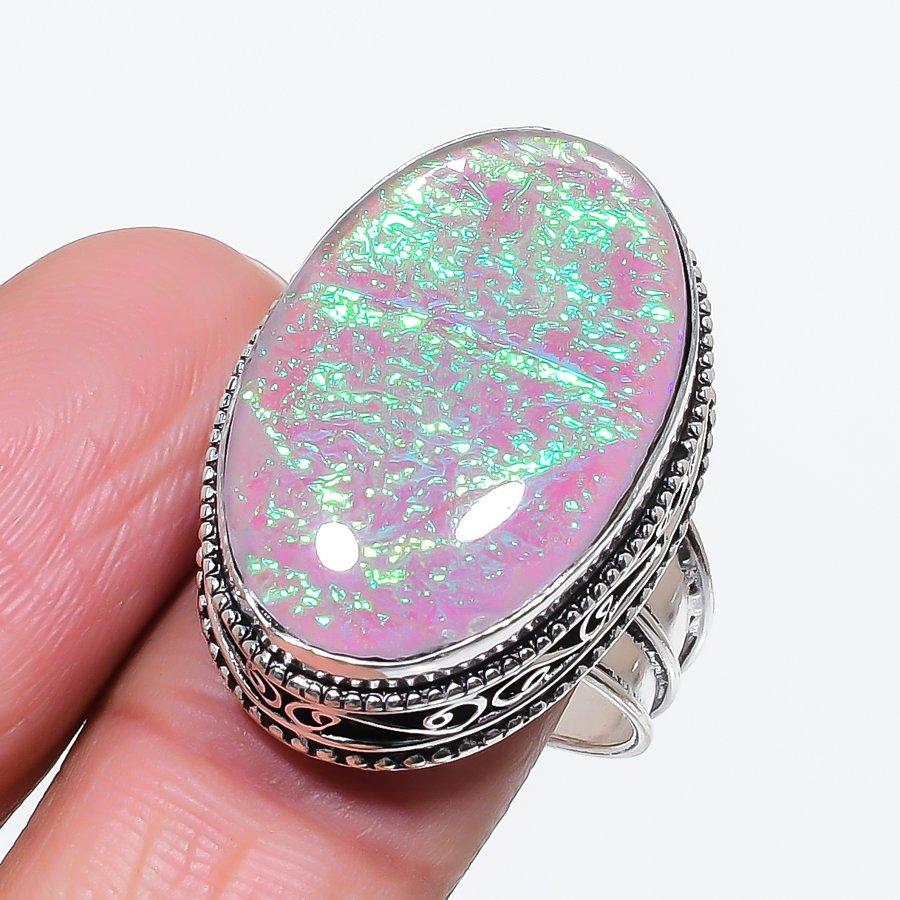 

Натуральный розовый триплет опал драгоценный камень 925 стерлинговое серебро ювелирное кольцо размер 10 D7e11