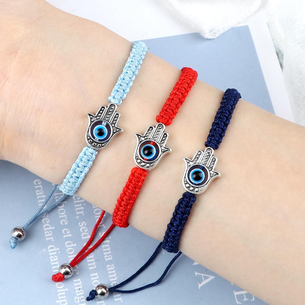 Fatima Prayer Hand Bracelet - Evil Eye Protection Couple Bracelets, Red Black Nylon Braided Lucky Jewelry for Men & Women