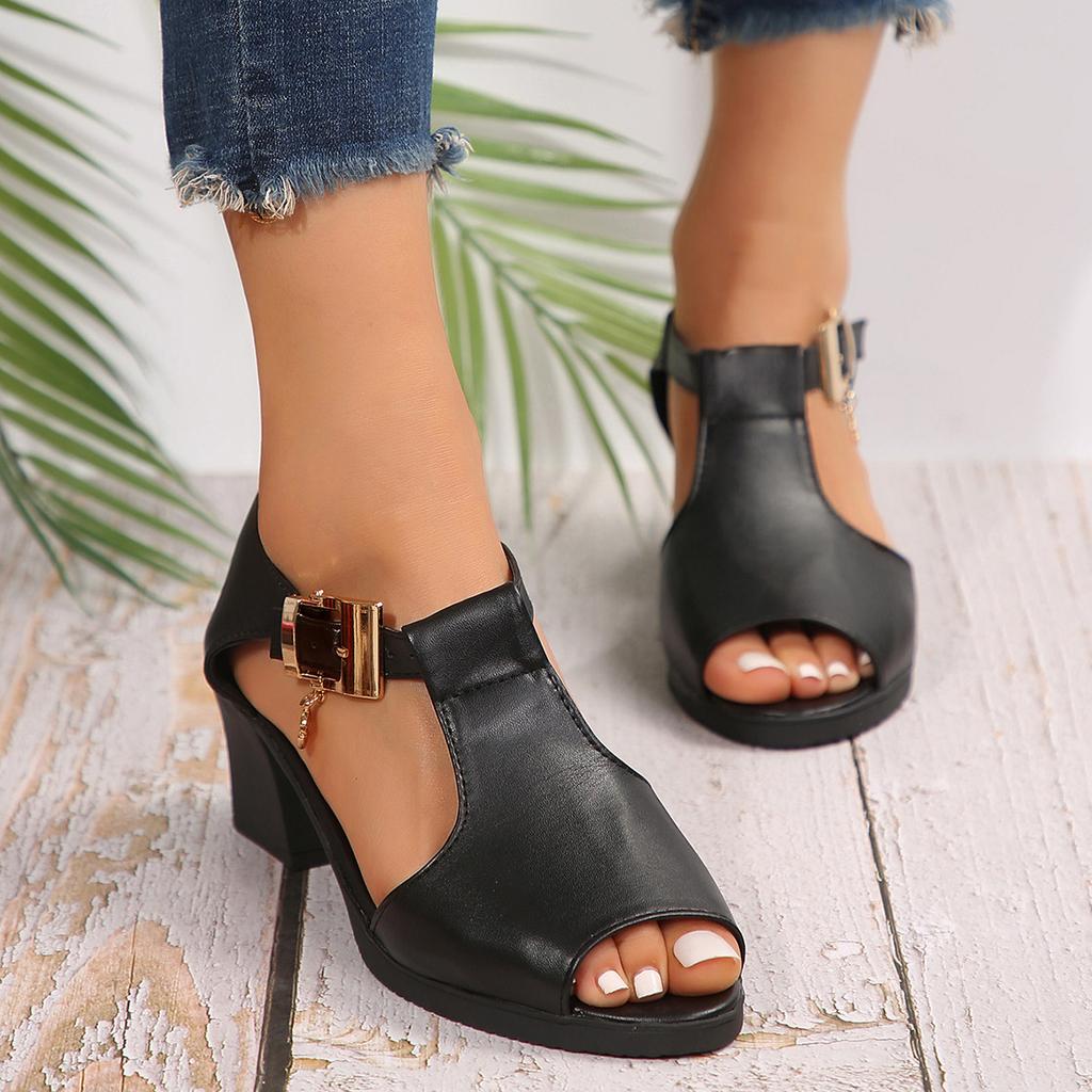 Fashion Soft Pu Leather Women Summer Sandals Peep Toe High Heels Mother's Shoes Solid Casual Gladiator Chunky Heeled Sandalias Femininas