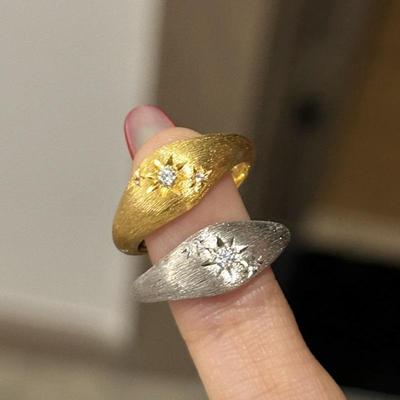 Silver Vintage Brushed Six Star Awn Female Ring with Diamonds Antique Gold Craftsmanship Star Rings for Women