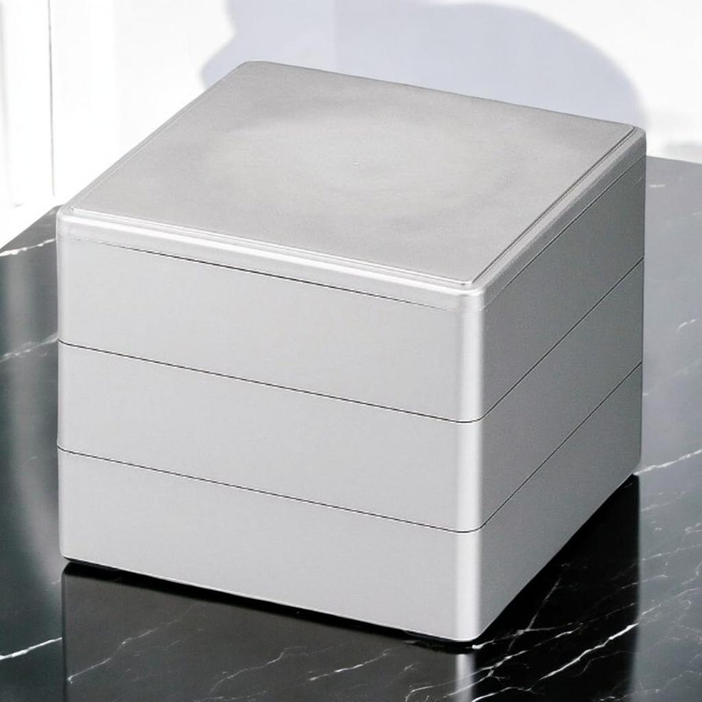 Lacquerware Jubako Made In Japan J-kitchens 3-Tiered Box, 4.5 Inches, Silver, 13cm, Resin,