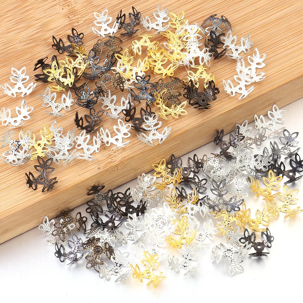 100pcs/Pack Flower Beads Caps Iron Floral Spacer Beads Pendant for Crafts Necklace Earrings Bracelet Jewelry Making Findings