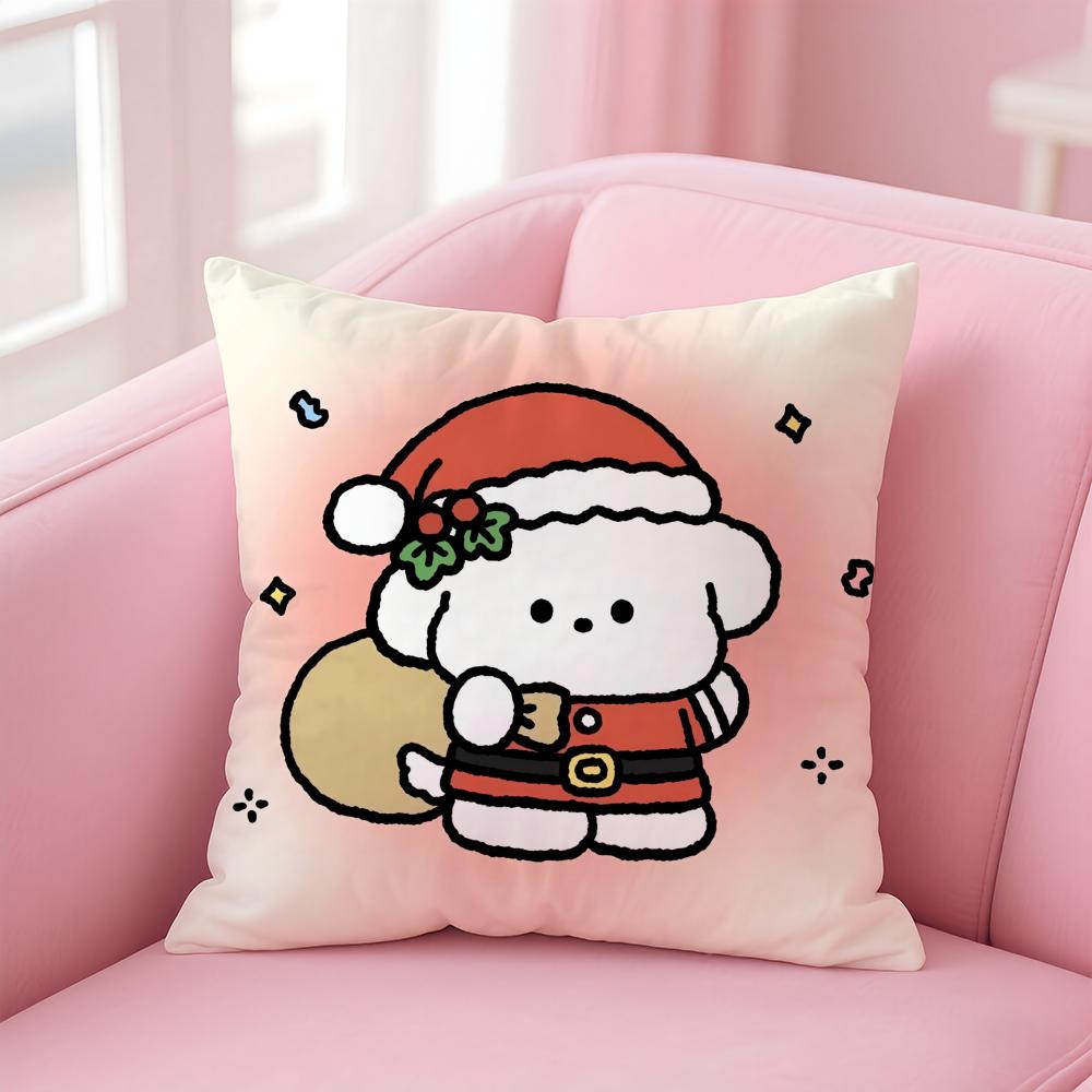 Merry Christmas Puppy Cushion Cover Soft Plush Throw Pillow Cushion CoverDoubleSided Printed Pillow Case for Sofa Home Decor