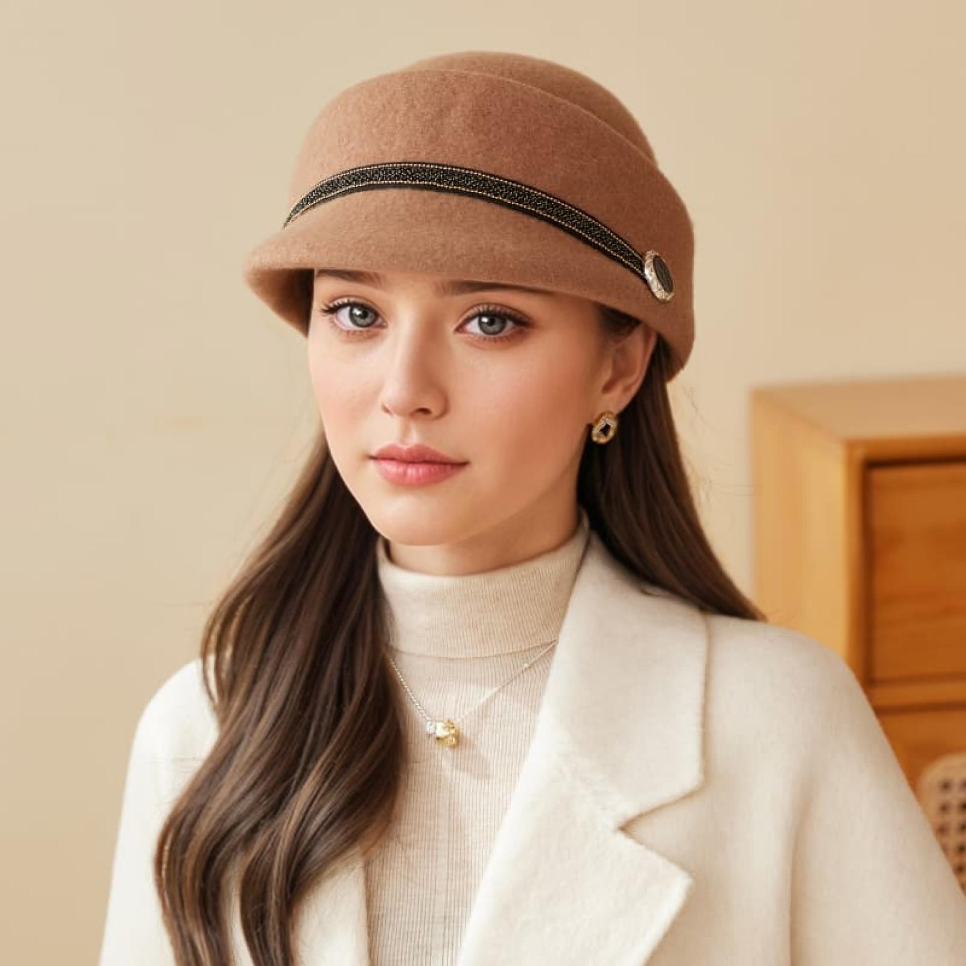 

Осінньо-зимовий новий вовняний кінний капелюх Жіночий британський ретро-модний берет з качиним язичком one size