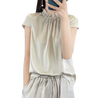 Guooryvner Bluse für Kurze Crew Locker Großer Schnitt und Büro [Guooryvner] Damen, Ärmel, Weiß, Stilvoll, Gerüscht, Schlicht, Dünn, Niedlich, Hals, Passform, Größe,