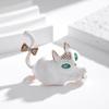 Cute Cat Enamel Pin Green Eyes Rhinestone Brooch Exquisite Cat Kitty Badge  Gift