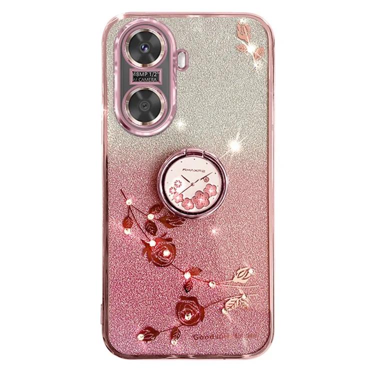 

Тонкий чехол из ТПУ для Huawei Enjoy 60 с кольцом-подставкой и цветочным декором, блестящий чехол для мобильного телефона