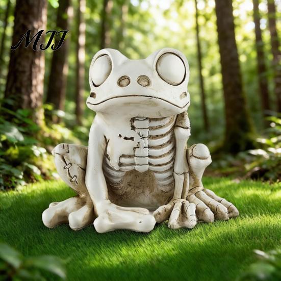 Harz Frosch Skelett Dekorationsornament, Outdoor Terrassen Schreibtisch Dekor, Realistische Knochentextur geschnitzt Halloween Figur Gothic