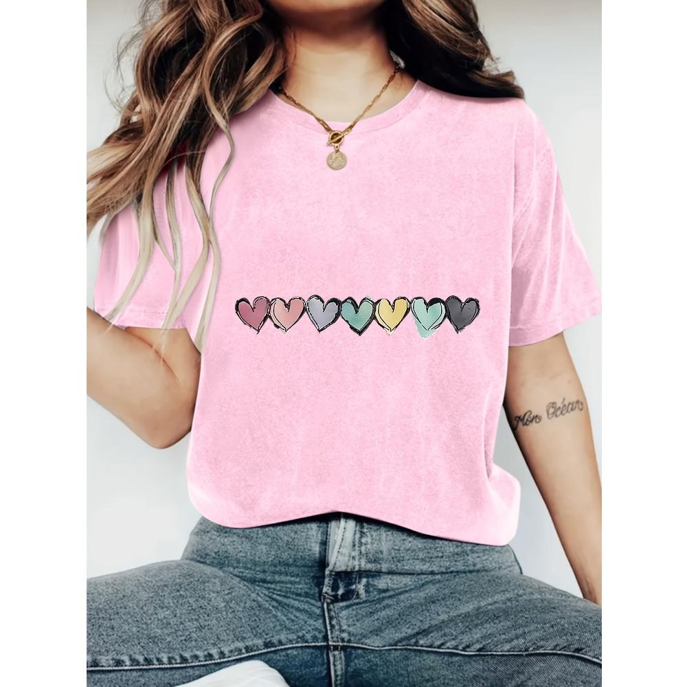 Hearts Gradient Print Crew Neck Sleeve for Spring Summer Women'S Clothing Summer Short Sleeved Streetwear Tops