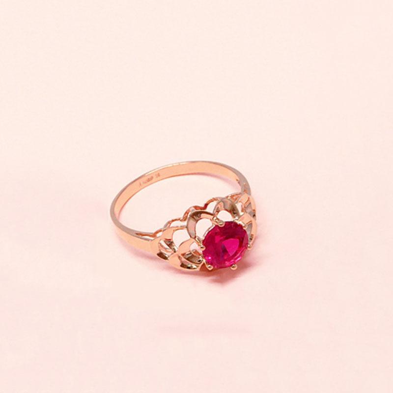 Russia 585 Purple Gold Red Stone Lace Ring Exquisite Rose Gold Plated Color Gold Hollow Design Ring