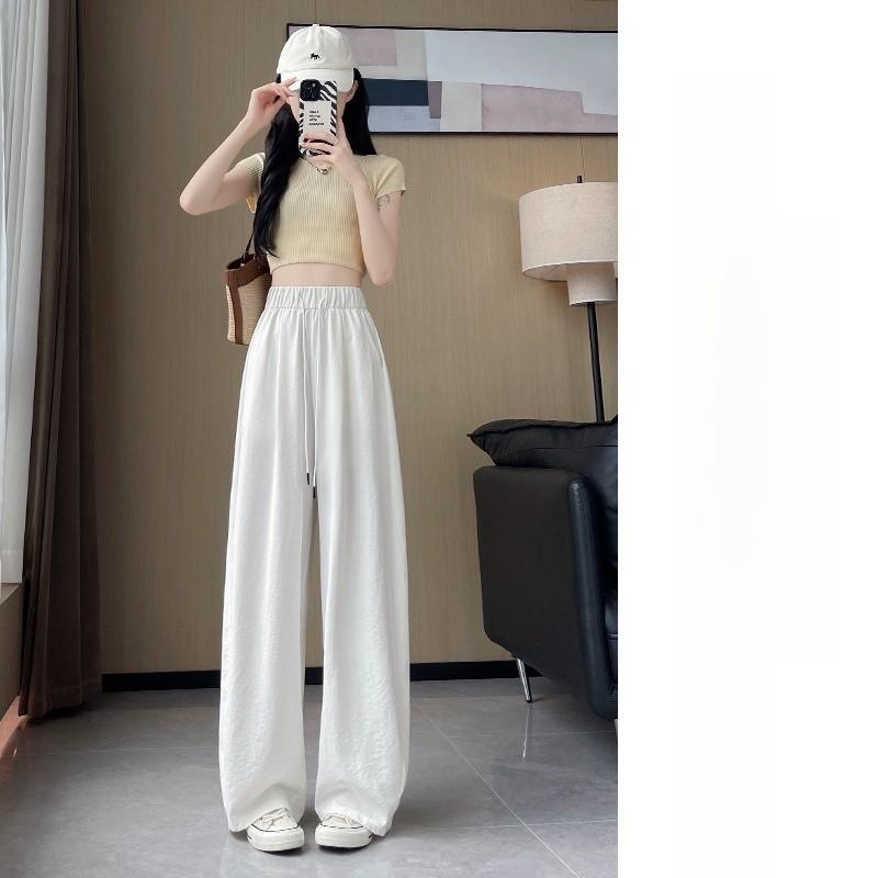 Summer Thin Polyester Wide Leg Pants For Women With Pockets For Casual Wear