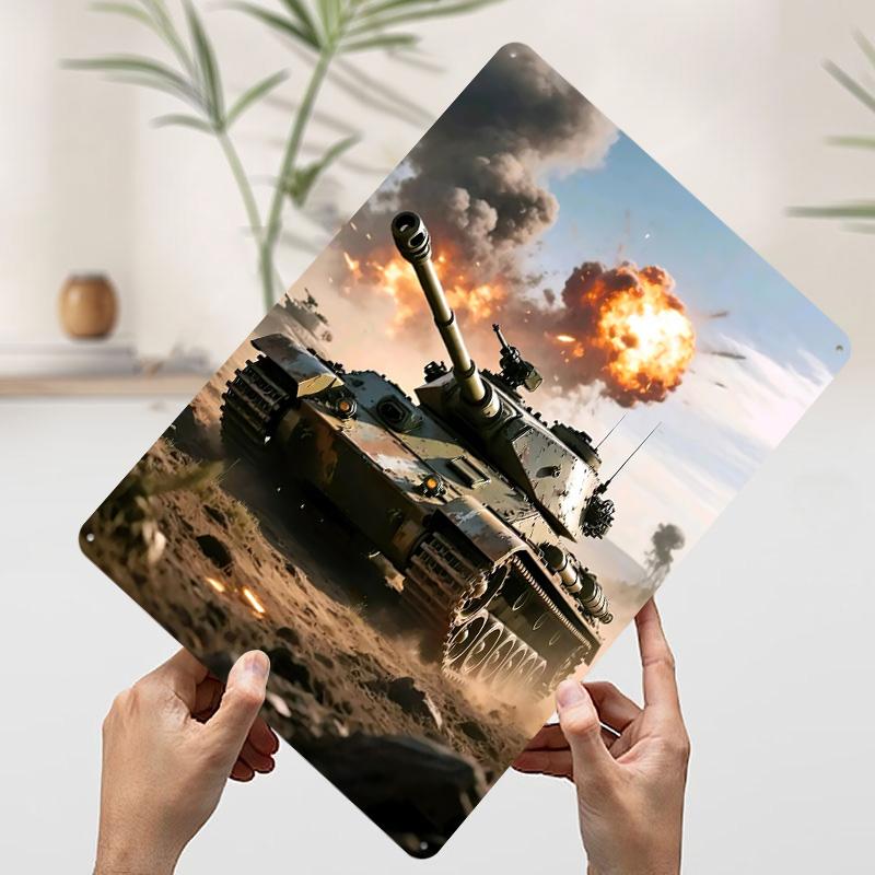 

Tank in Action With Explosion Poster Customized Wall Art Vintage Metal Signs Retro Tin Plaque for Man Cave Decoration At Home 7.9x11.8In(20x30cm)