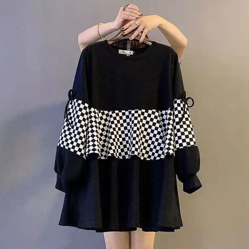 

Spring and Autumn Korean Version of The Fake Two-piece Blouse Women s Meat-covering Slimming Western Style Mid-length Sweater XS
