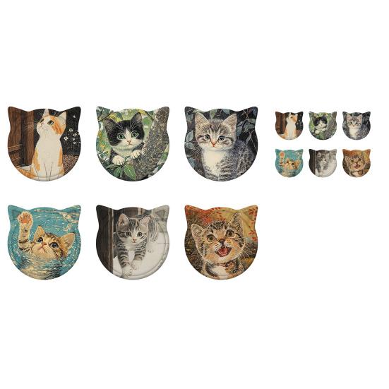 1/6Pcs Cartoon Cat Themed Ceramic Drink Coasters Water Absorbent Fantasy Atmosphere Coasters Home Kitchen Decor