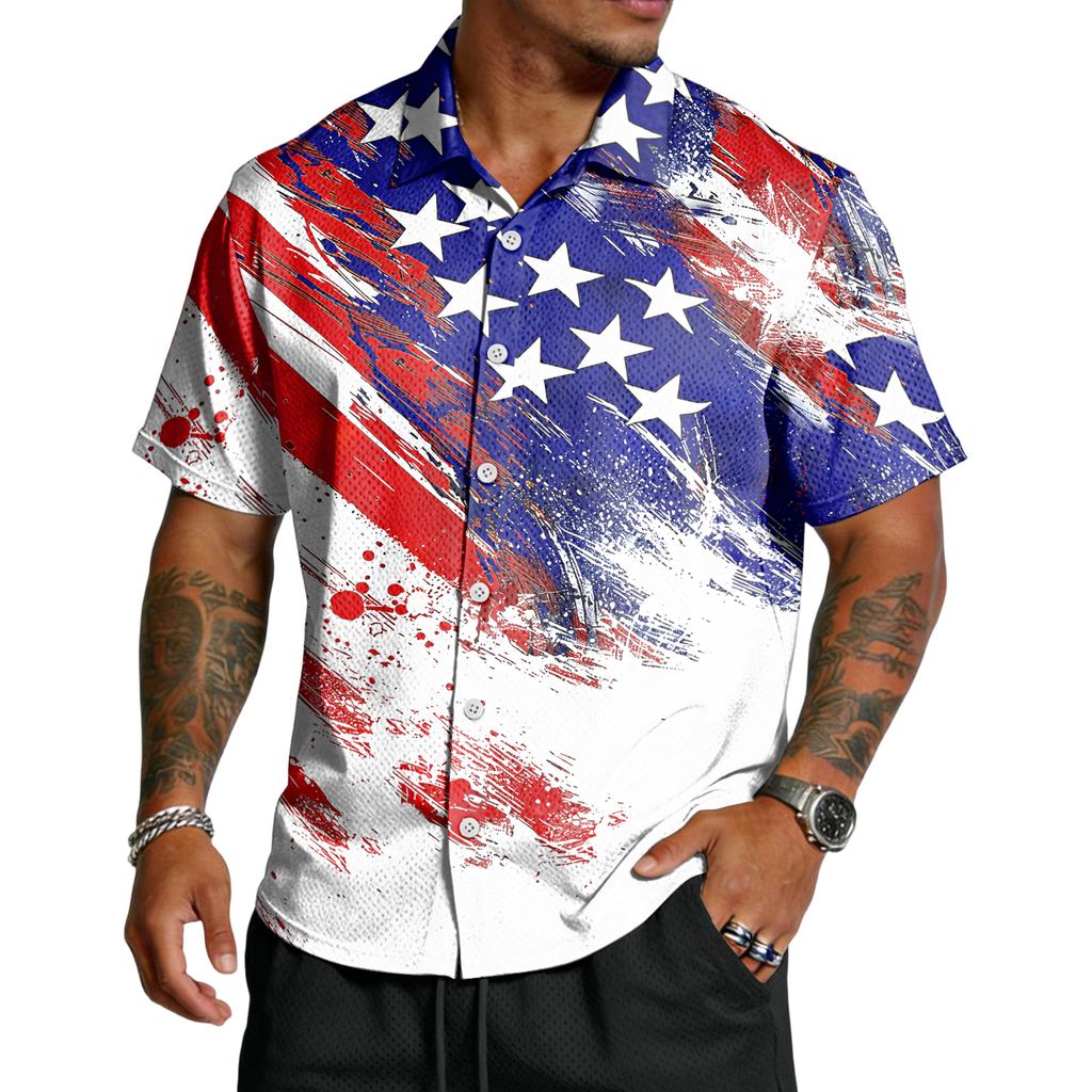 Men's Casual Independence Day Printed Lar Lightweight Breathable Short Sleeve Shirt
