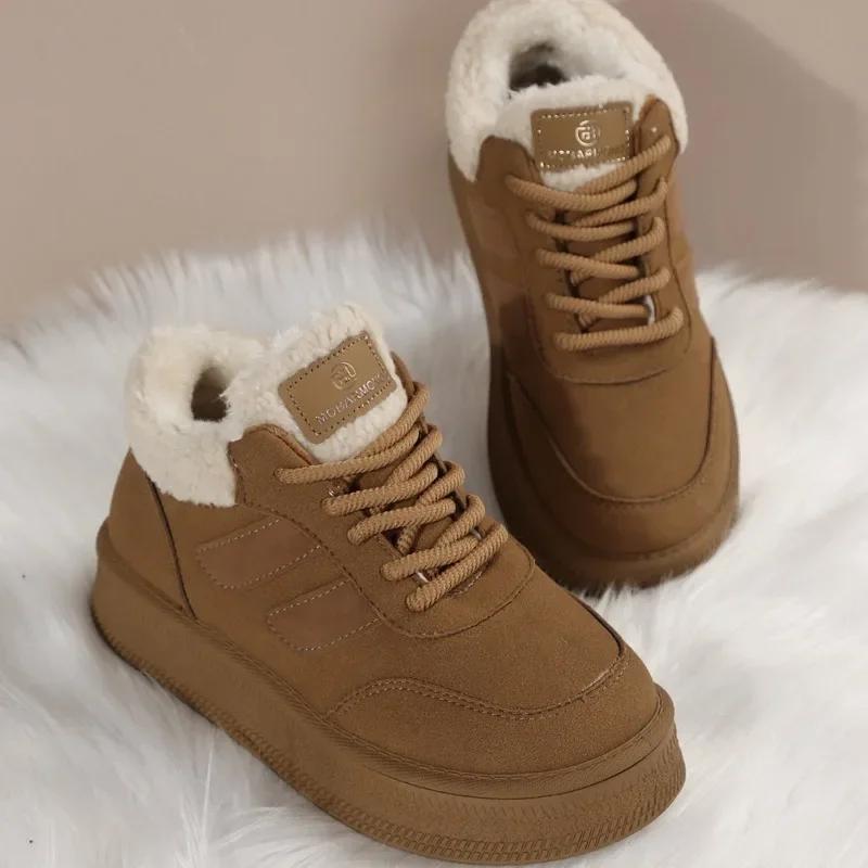 Women's Ankle Snow Boots Fur Suede Short Plush Platform Shoes Winter Casual Walking Sports Flats Comfortable Cotton Botas Mujer