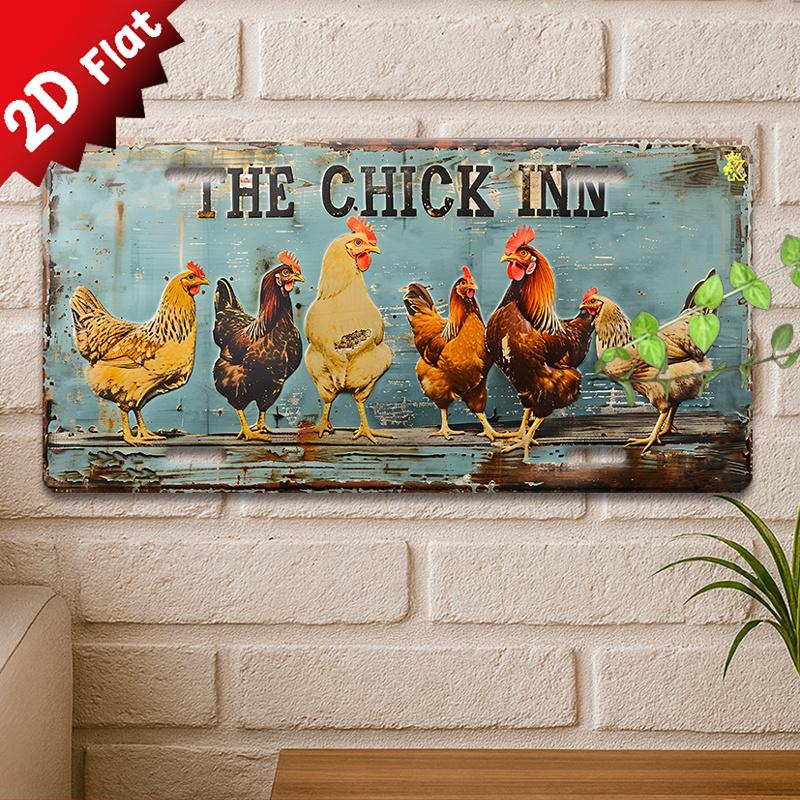 D Flatpc Vintage Metal Sign Decorative Sign ( ) Industrial Vintage StyleRooster and Chicken Farm Sign BBQ