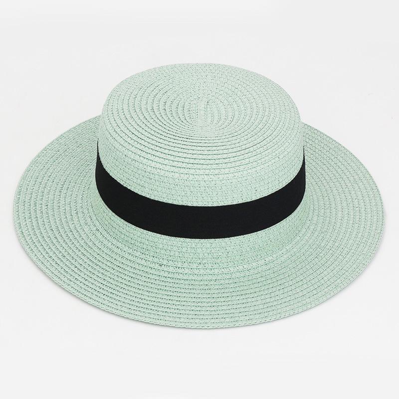 20 Color Square Buckle Round Straw Hat Summer Travel Sunshade Breathable Cap