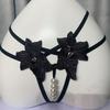 Plus Size Transparent Beaded Massage Thong with Open Crotch