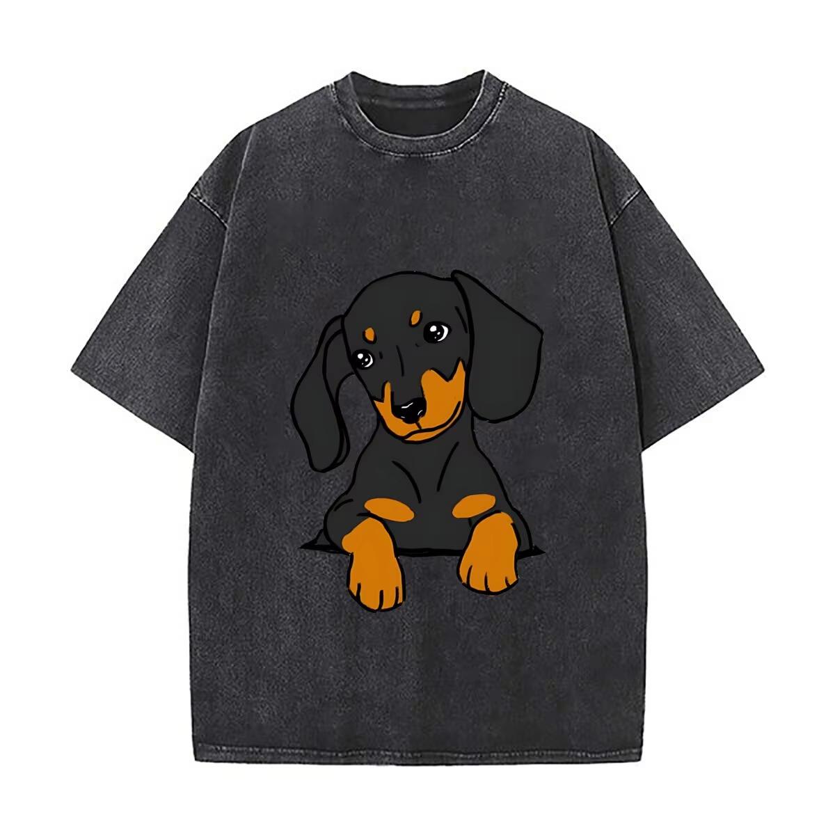

Short Sleeved Round Neck Yk Men Clothing New in Top Tees Mens TShirt Camisetas Adorable BlackTan Dachshund Pattern Washed L
