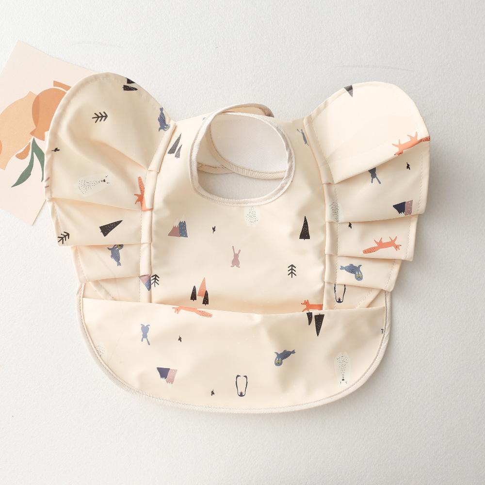 Nordic Style Baby PU Leather Waterproof Bib With Angel Wings Children Feeding Bib Burp Cloth Easy to Clean Baby Cute Print Bibs