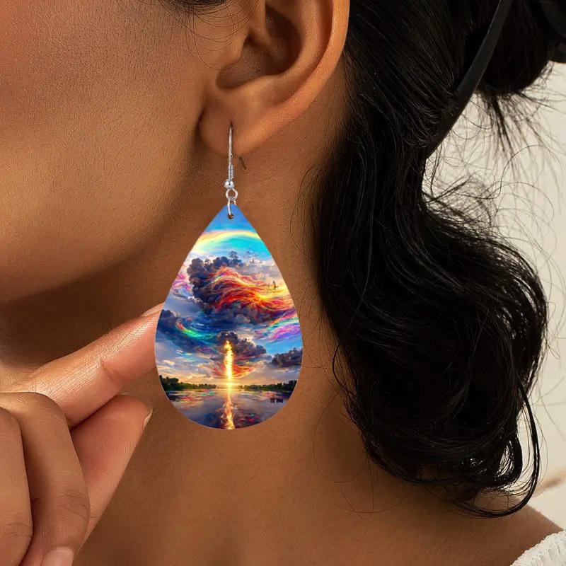 Coloful Sky Aurora PU Leather Earrings Fashion Earrings Holiday Gifts for Friends Party Fashion Accessories Elegant Earrings Party Earrings