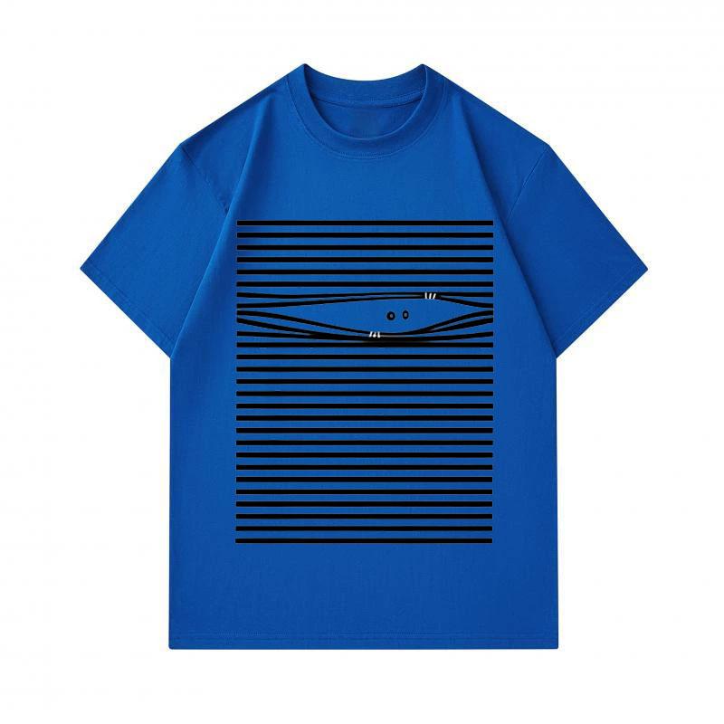 Men's 100% Cotton Crew Neck Short Sleeve T-Shirt, Minimal Striped Hidden Abstract Face Optical Illusion Print Casual Comfortable Daily Wear Summer Bre