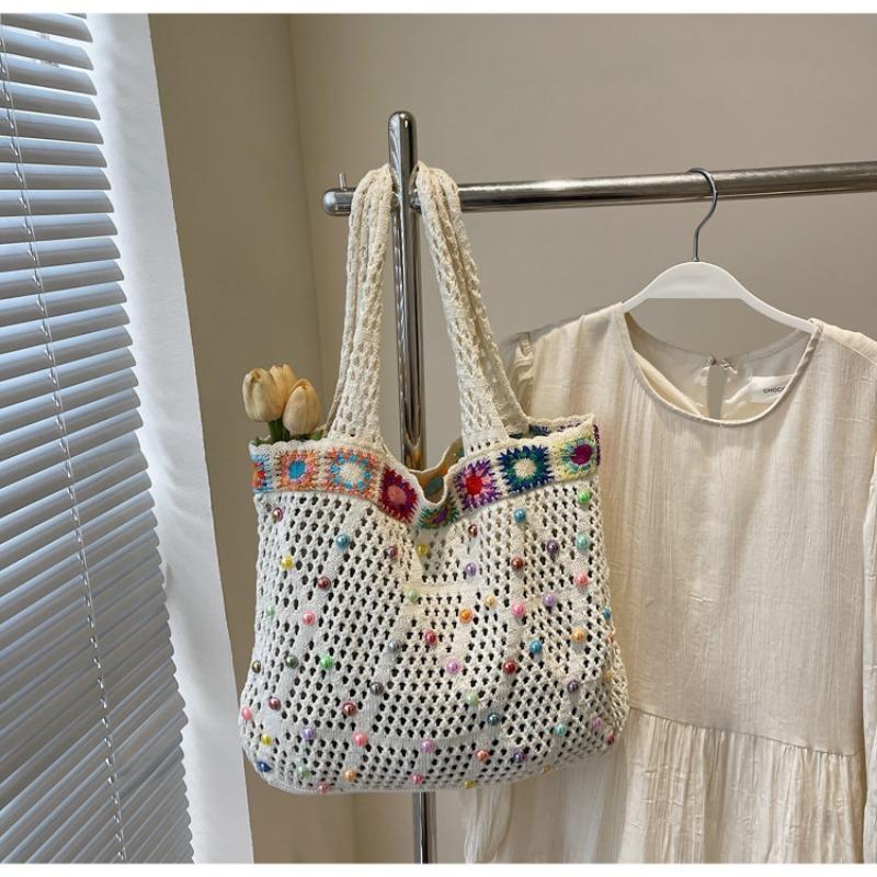 Fashion Knitted Bag Women's New Knitted Tote Bag Fashion Large Capacity Tote Bag Vacation Beach Bag