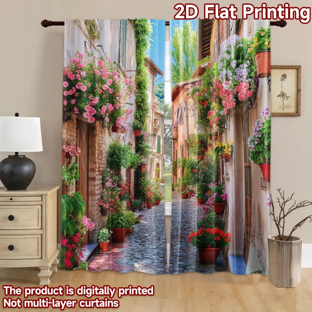 2D flat Photography Backdrop Party Backdrop Flower-Filled Alleyway 100% Polyester Family Party Decoration Perfect for