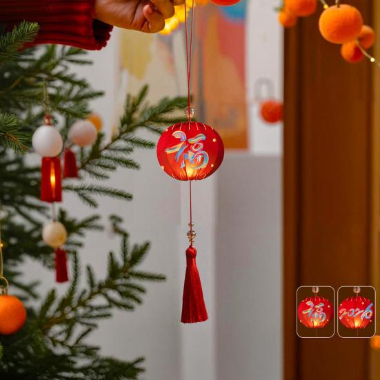 Chinese New Year Hanging Lanterns Small Lighted Red Lantern with Tassel for New Year Spring Festival Wedding Party Decor
