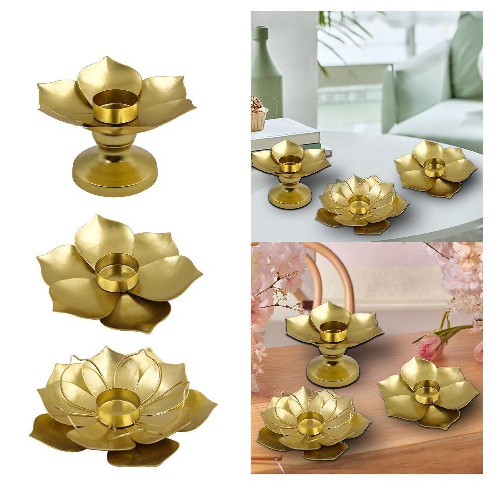 Exquisite Lotus Flower Tealight Holder Unique Desktop Candle Cup Gold Candlestick Stand Restaurant