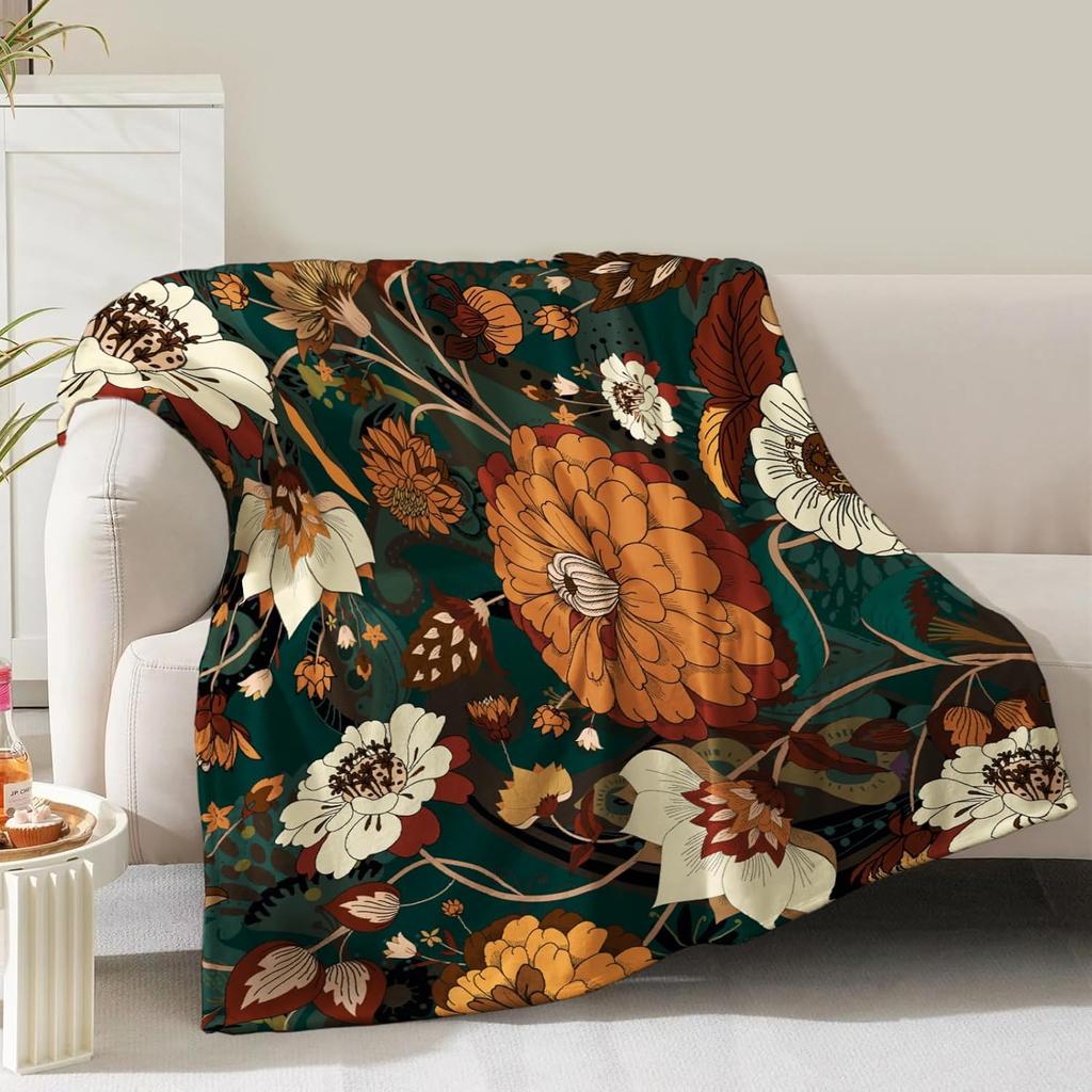 Skull Floral Blanket Gifts for Women Girls Mom Kids Adults Teen Birthday Christmas Valentine Presents Horror Theme Decor Home