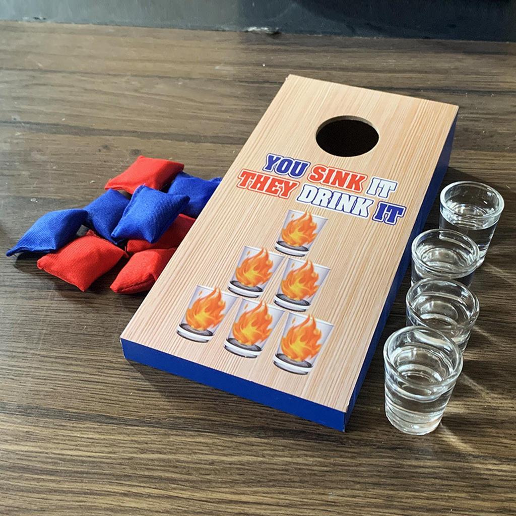 Cornhole Toss Party Pitná hra Rané vzdělávací hračky se 4 šálky Hod s pískovým pytlem Dřevěná