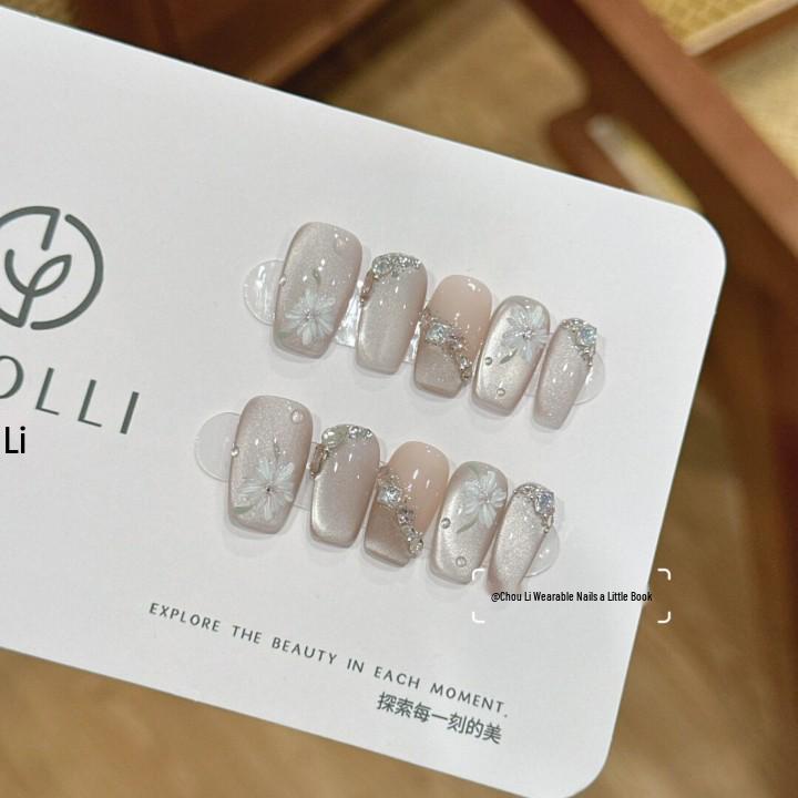 

Xiaohongshu s Best-Selling Delicate Fairy Diamond Cat Eye Flower Press-On Nails: Handcrafted, Skin-Whitening, High-Quality Boutique Manicure. Extra Small XS
